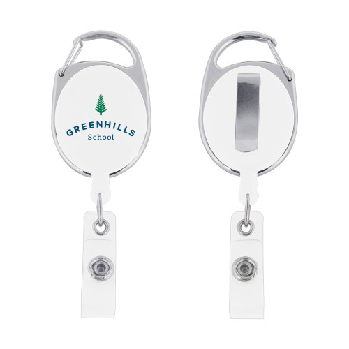  White Oval Retractable Badge Holder w/Clip - Primary Mark