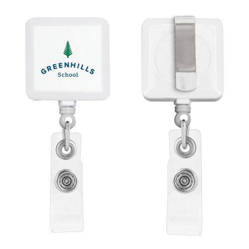  White Square Retractable Badge Holder - Primary Mark