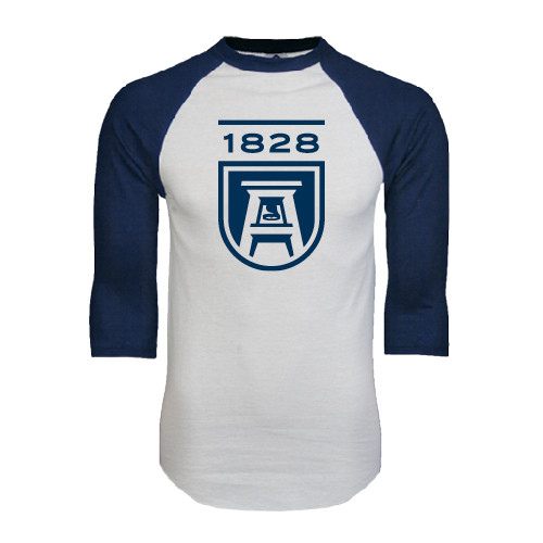  White/Navy Raglan Baseball T Shirt - University Mark 1828