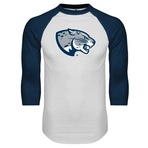  White/Navy Raglan Baseball T Shirt - Jaguar Head