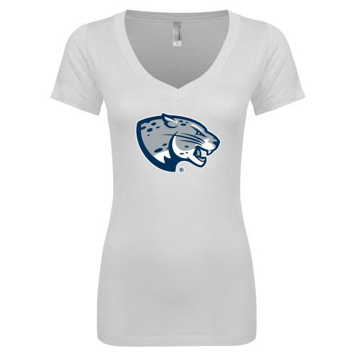  Next Level Womens White Ideal V Tee - Jaguar Head