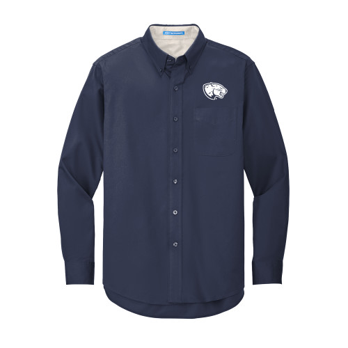  Navy Twill Button Down Long Sleeve - Jaguar Head