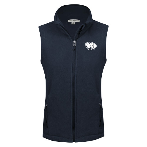  Womens Navy Fleece Full Zip Vest - Jaguar Head