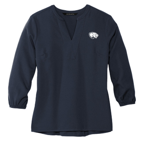  Mercer + Mettle Womens Navy 3/4 Sleeve Crepe Blouse - Jaguar Head