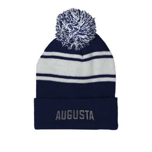  Navy/White Two Tone Knit Pom Beanie w/Cuff - Augusta
