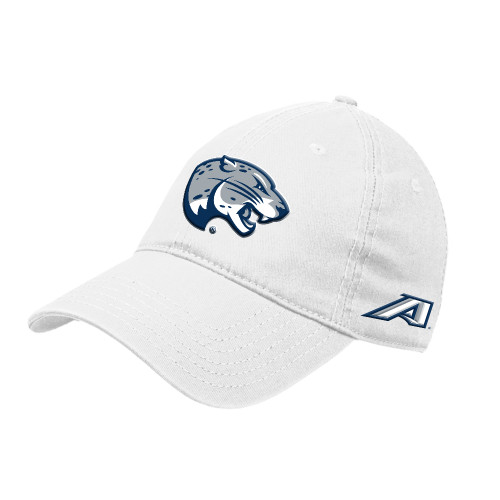  White Unstructured Adjustable Low Profile Hat - Jaguar Head