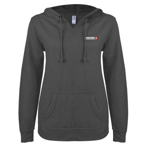  ENZA Womens Dark Heather V Notch Raw Edge Fleece Hoodie - Generator Supercenter