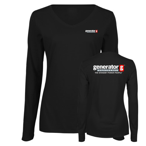  Womens Black Long Sleeve V Neck Tee  - Generator Supercenter