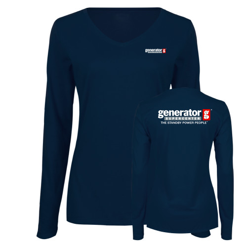 Main Image for  Womens Navy Long Sleeve V Neck Tee 