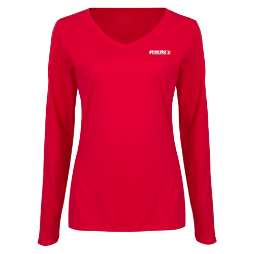 Main Image for  Womens Red Long Sleeve V Neck Tee