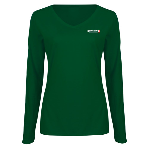 Main Image for  Womens Dark Green Long Sleeve V Neck Tee 