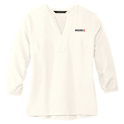  Mercer + Mettle Womens Ivory 3/4 Sleeve Crepe Blouse - Generator Supercenter