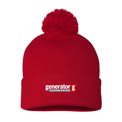 Sportsman Red Pom Pom Cuffed Beanie - Generator Supercenter