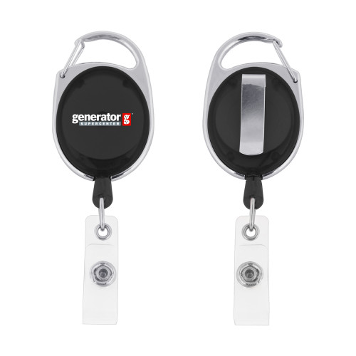 Black Oval Retractable Badge Holder w/Clip - Generator Supercenter