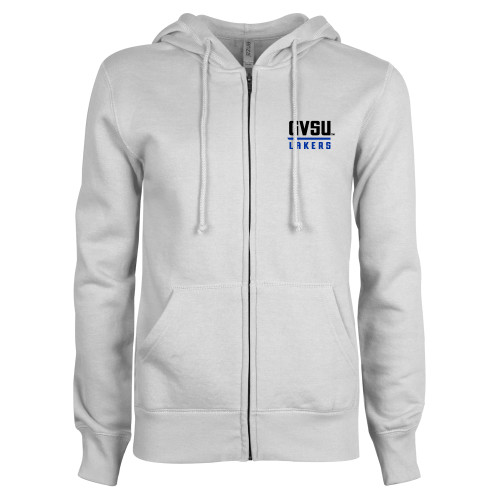  ENZA Womens White Fleece Full Zip Hoodie - GVSU Lakers Stacked