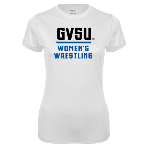  Womens White Performance Tee - GVSU Womens Wrestling