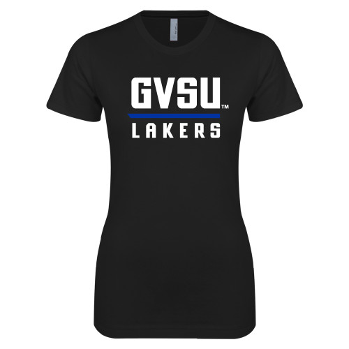  Next Level Womens Black Boyfriend Tee - GVSU Lakers Stacked