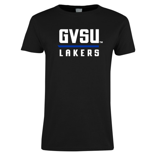  Womens Black Short Sleeve Tee - GVSU Lakers Stacked