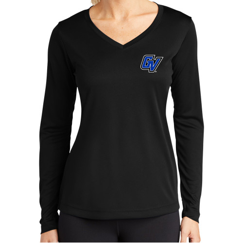 Grand Valley State Womens Black Performance Long Sleeve V Neck Shirt