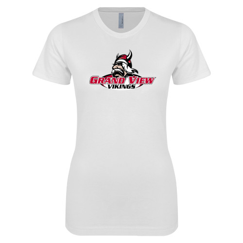  Next Level Womens White Boyfriend Tee - Grand View Viking Head