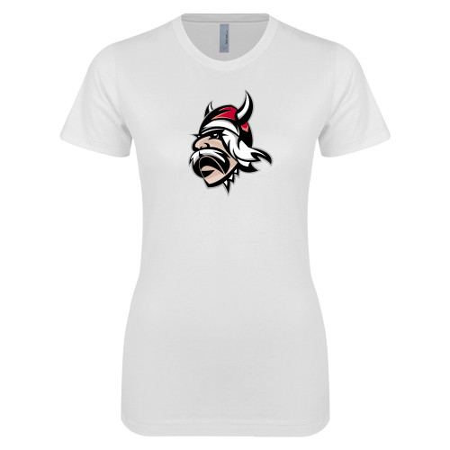  Next Level Womens White Boyfriend Tee - Viking Head