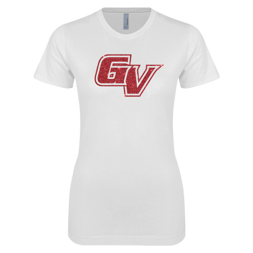  Next Level Womens White Boyfriend Tee - N Red Glitter