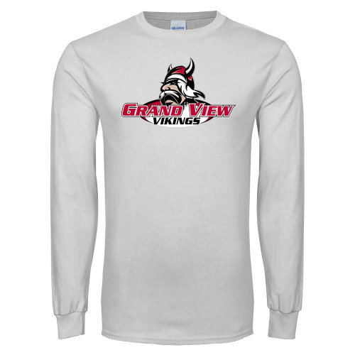  White Long Sleeve T Shirt - Grand View Viking Head