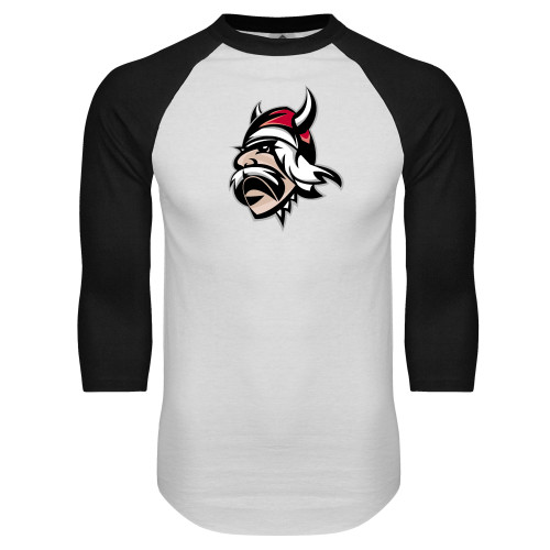  White/Black Raglan Baseball T Shirt - Viking Head