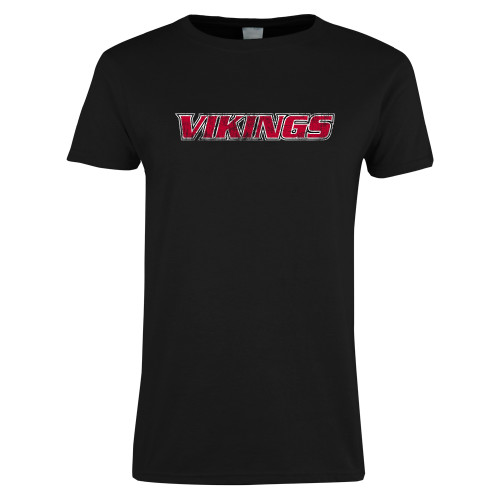  Womens Black Short Sleeve Tee - Vikings Distressed