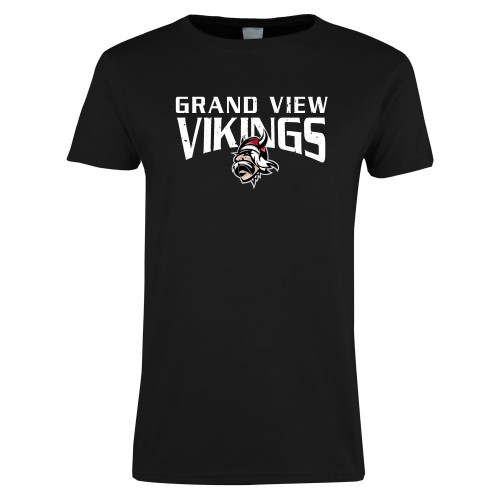  Womens Black Short Sleeve Tee - Grand View Vikings Over Viking Head
