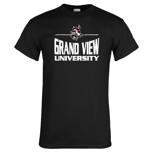 Black T Shirt - Viking Head Over Grand View Vikings