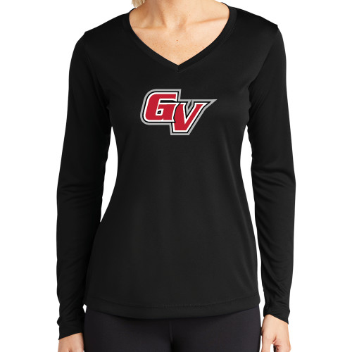  Womens Black Performance Long Sleeve V Neck Shirt - GV Athletic