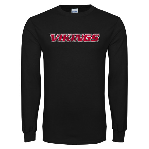  Black Long Sleeve T Shirt - Vikings Distressed