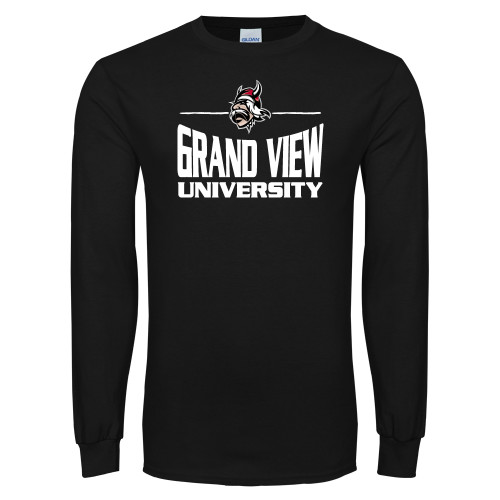  Black Long Sleeve T Shirt - Viking Head Over Grand View Vikings
