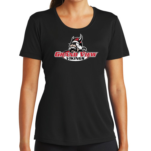  Womens Black Performance Tee - Grand View Viking Head