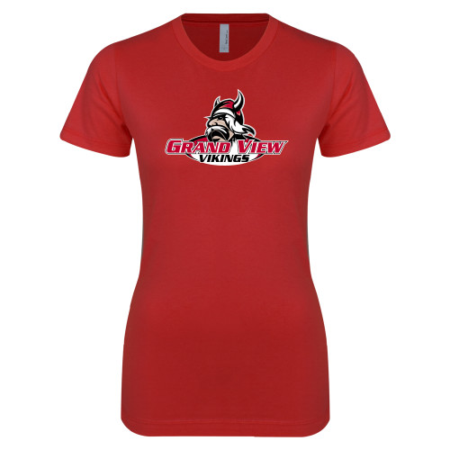  Next Level Womens Red Boyfriend Tee - Grand View Viking Head