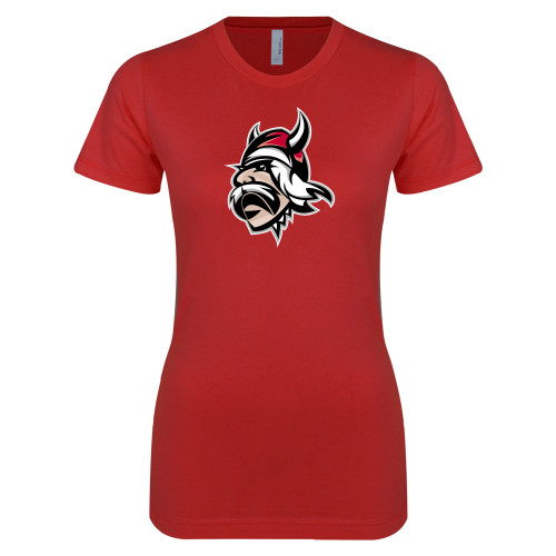  Next Level Womens Red Boyfriend Tee - Viking Head