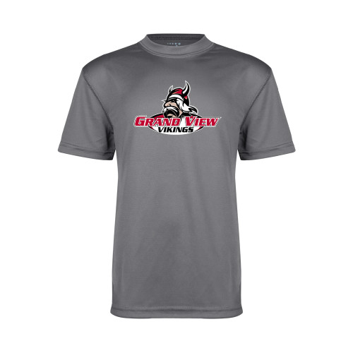  Youth Performance Grey Concrete Tee - Grand View Viking Head