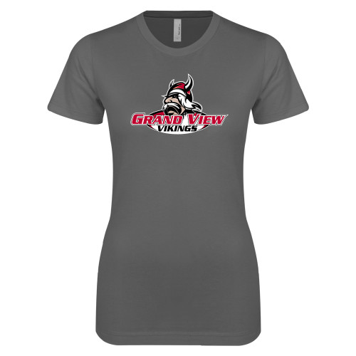  Next Level Womens Charcoal Boyfriend Tee - Grand View Viking Head