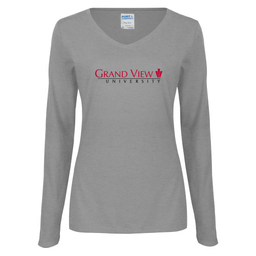  Womens Grey Long Sleeve V Neck Tee  - Grand View University