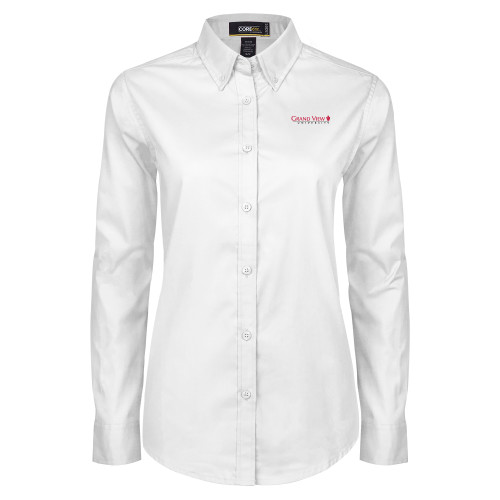  Womens White Twill Button Down Long Sleeve - Grand View University