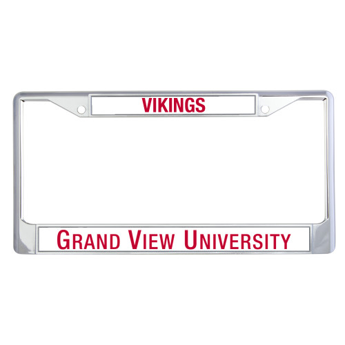  Metal License Plate Frame in Chrome - Grand View Flat Wordmark