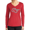 Thumbnail image for  Womens Red Performance Long Sleeve V Neck Shirt