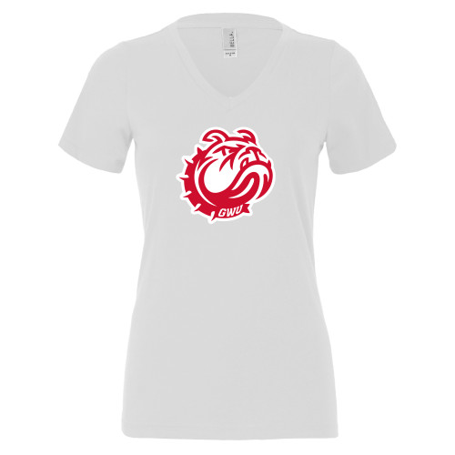  Bella + Canvas Womens White V Neck Cotton T Shirt - GWU Mascot Head