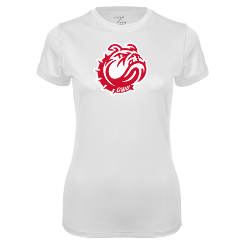  Womens White Performance Tee - GWU Mascot Head