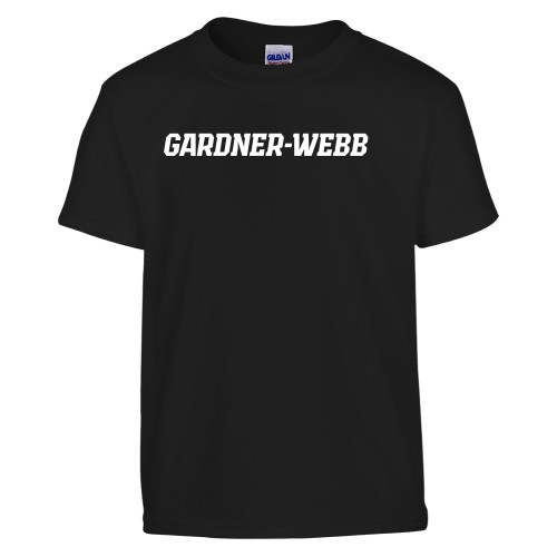  Youth Black T Shirt - Gardner Webb Flat Word mark