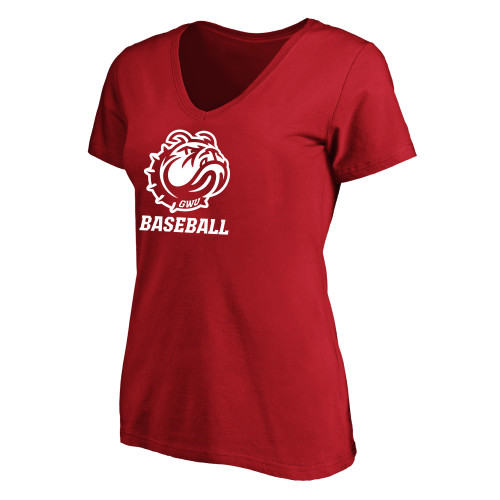  Womens Plus Red V Neck T Shirt - GWU Baseball