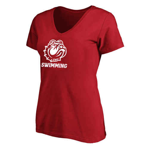  Womens Plus Red V Neck T Shirt - GWU Swimming