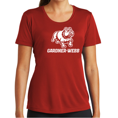  Womens Red Performance Tee - Gardner Webb Athletic Lockup