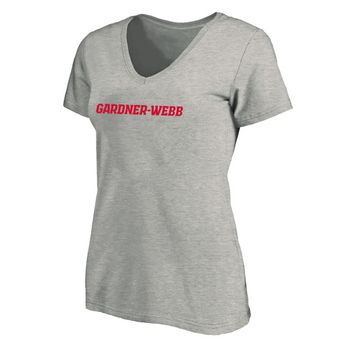  Womens Plus Heather Grey V Neck T Shirt - Gardner Webb Flat Word mark